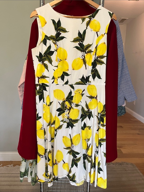 Hanpceirs Dresses & Skirts - Sleeveless Lemon-Print Asymmetrical Dress in Yellow and White